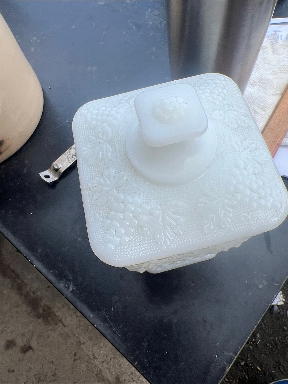 Vintage White Milk Glass Covered candy dish - Picture 2 of 5